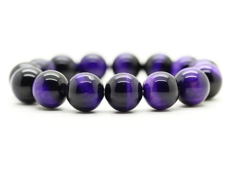 Purple Tiger Eye 14mm Mala Bead Bracelet Natural Stone Power Stone [Sekki] Men's [b340]