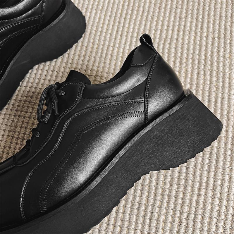 Hight Quality 2024 Spring New Leather Shoes For Men's Solid Black Teenagers Daily Casual Dress Height Increasing Shoes #38-44