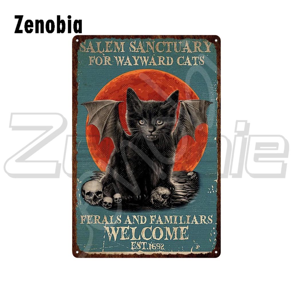 Black Cat Metal Sign Cat On Sewing Machine Funny Vintage Tin Sign Plate Animal Metal Plaque Wall Stickers for Room Decoration