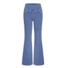 Women High Waist Denim Pants Slightly Slim Fit Flared Jeans Pockets Cross Waistband Denim Trousers Streetwear