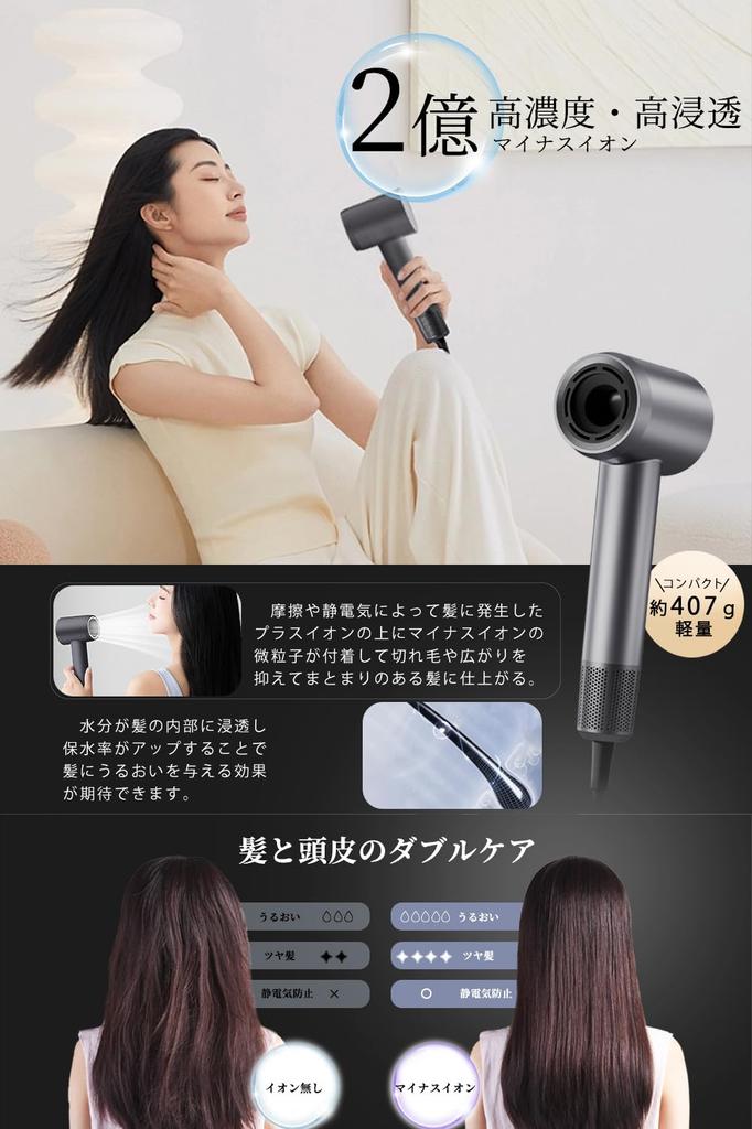 NISSYO Japanese Product 2024 New Quick Large Air 200 Million Negative Low Large Wind Cold Hair High Speed Hair Beautiful 8 Static Comes with Gray