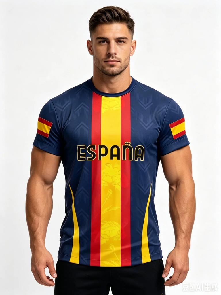 2026 Nuova Maglia da Tifoso Tema Nazionale Spagna Asciugatura Rapida Sportiva Casual Top T-shirt per Uomo