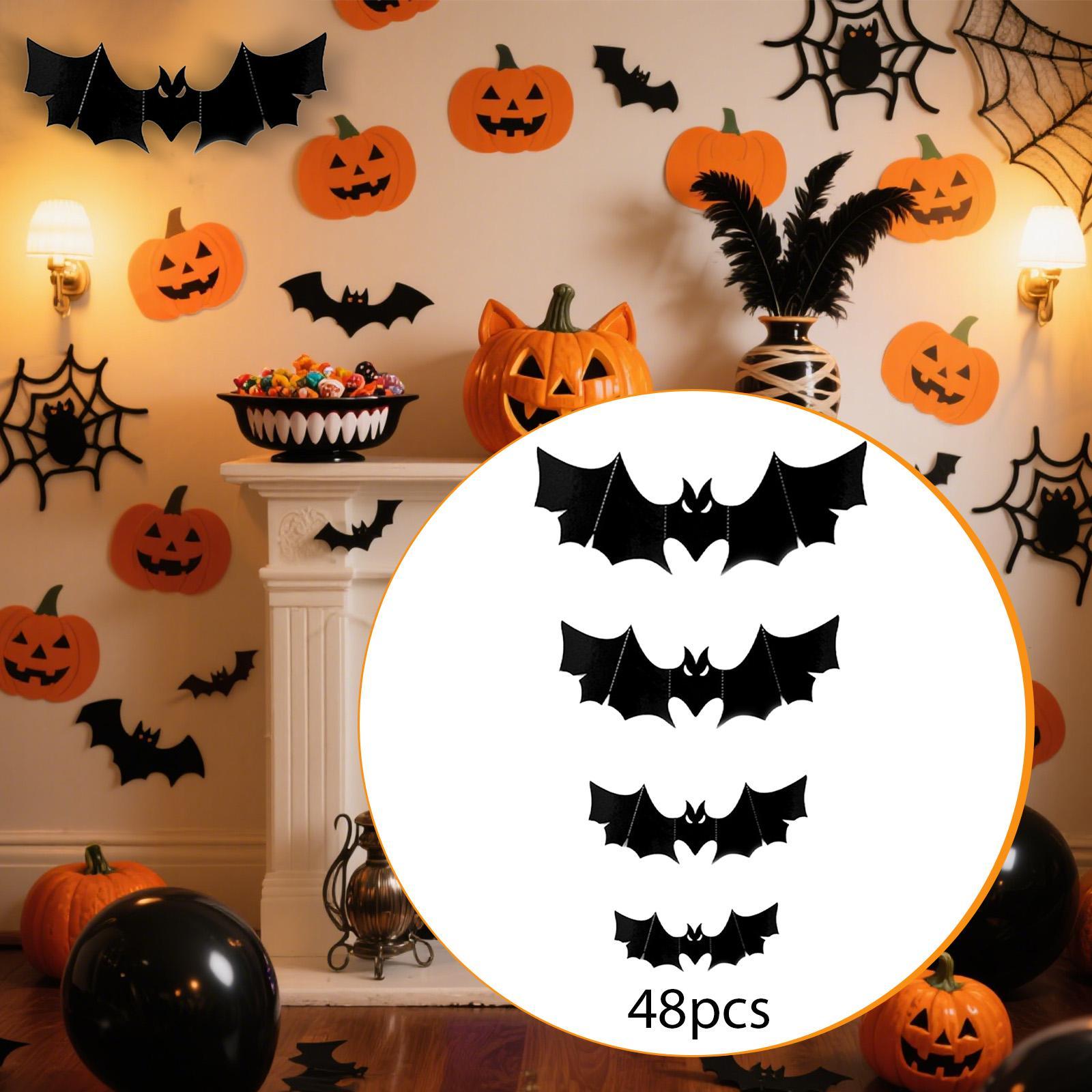 Halloween 3D Wall Stickers Wall Decals Black Scary Halloween Decoration Four Sizes for Apartment Living Room Home Bedroom 48 Pcs