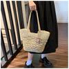 Hollow Zipper Straw Bag Women's Seaside Vacation Lazy Wind Handwoven Bag Large Capacity Shoulder Beach Tote Bag