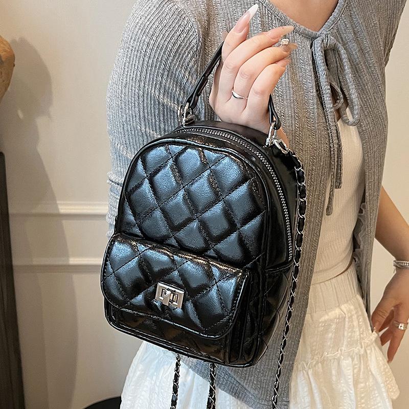 Summer Hot-selling Korean Foreign Style Small Fragrant Style Rhombus Multi-back Small Bag Women's Fashion Versatile Chain Backpack