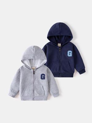 Kinder 2025 Kapuzenjacke mit G-Buchstaben-Reißverschluss - Einfarbiges Sweatshirt im koreanischen Stil