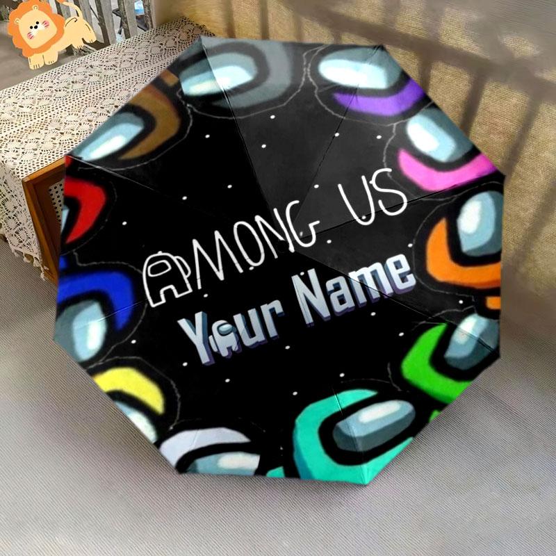 1 PC Automatic Folding Umbrella - Among Us Custom Name Pattern, Portable & Foldable Design with 8 Ribs, Christmas Birthday Gifts