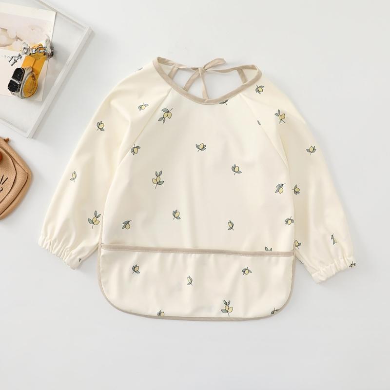 Reusable Waterproof Art Smock for Eating Feeding Drooling Bib Apron with Pocket Baby Toddler Long Sleeved Bibs Scarf