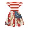 Girls Flutter Sleeve Dress Independence Day Patchwork Design Round Neck Casual Party Dress for Kids