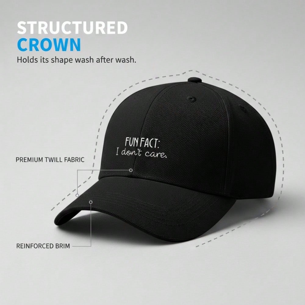 [Casual Baseball Cap] Beige "FUN FACT: I Don't Care." Print Baseball Hat, Adjustable Breathable Lightweight Curved Brim, Daily Wear Sun Dad Hat