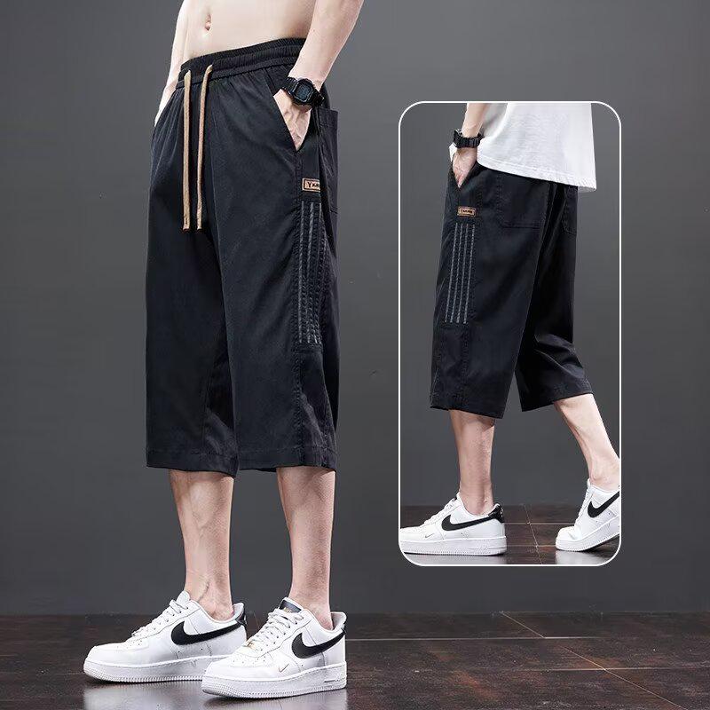 

Men s Summer 2025 Ice Silk Casual 7-Point Shorts - Lightweight & Wear-Resistant 3XL чёрный