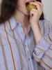 Women's Striped Loose Lapel Shirt - Sea Salt & Sweet Orange