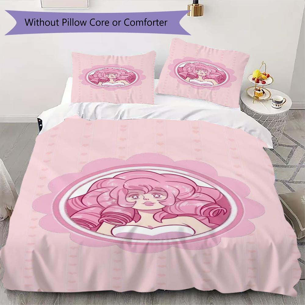 Rose Quartz Pattern Bedding uilt Set uilt Cover Pillowcase Home Decoration Birthday Gift (1 * duvet cover + 2 * pillowcase without core)