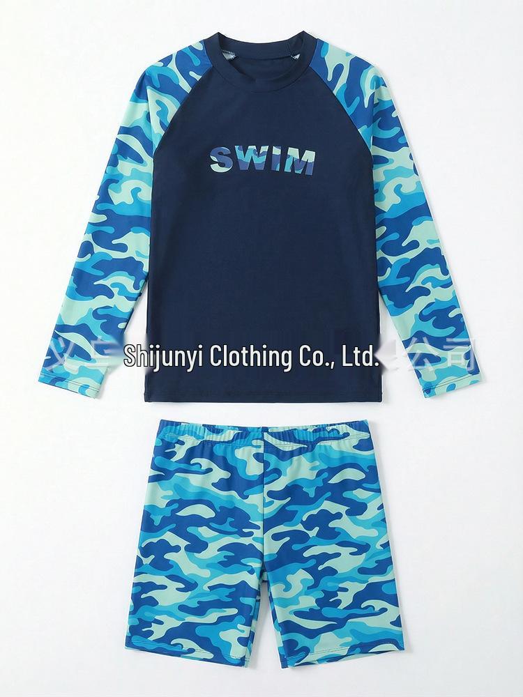 2026 Boys' Split-Piece Quick-Dry Sun Protective Swimsuit Set for Older Kids