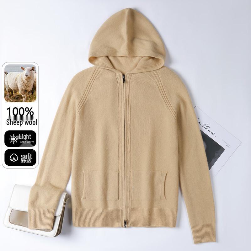 

Женский кардиган с капюшоном на молнии из 100% мериносовой шерсти L