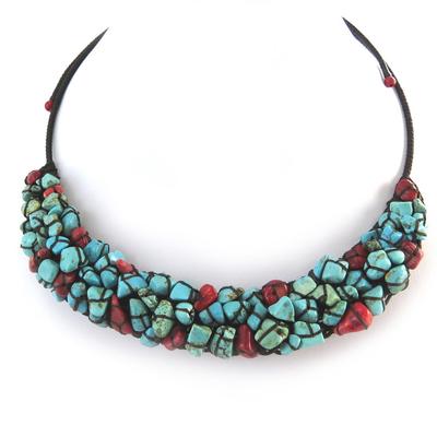 [N4612] - Designer Necklace 'Kilimanjaro' Turquoise Red Black