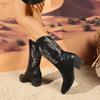 Neue modische spitze einfarbige Damen-Mid-Calf-Stiefel für Frühling und Herbst mit mittlerem Absatz, Ärmeln, bestickten Western-Cowboystiefeln