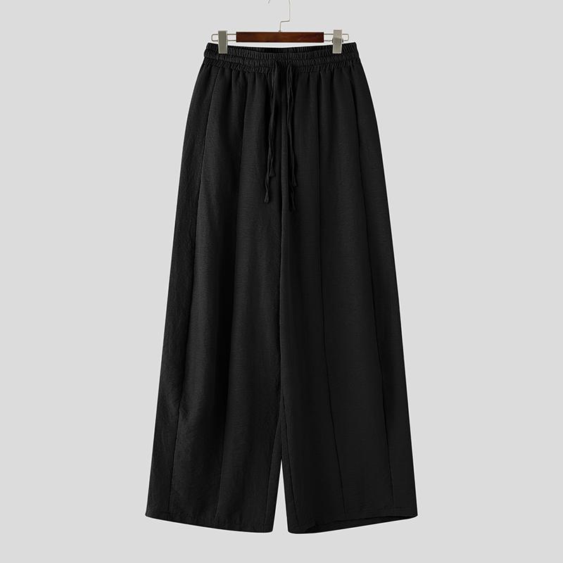 INCERUN Men Drawstring Elastic Waist Flimsy Drapey Casual Long Wide Leg Pants Trousers