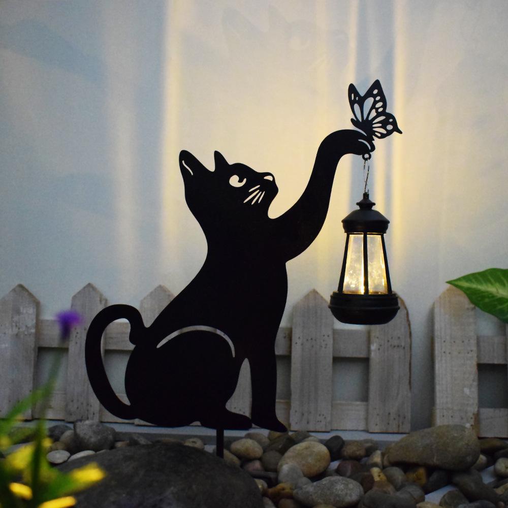Outdoor, Household, Waterproof, Lawn, Floor Mounted, Iron Art, Cat Animal Shaped, Courtyard Garden Decoration, Solar Lights