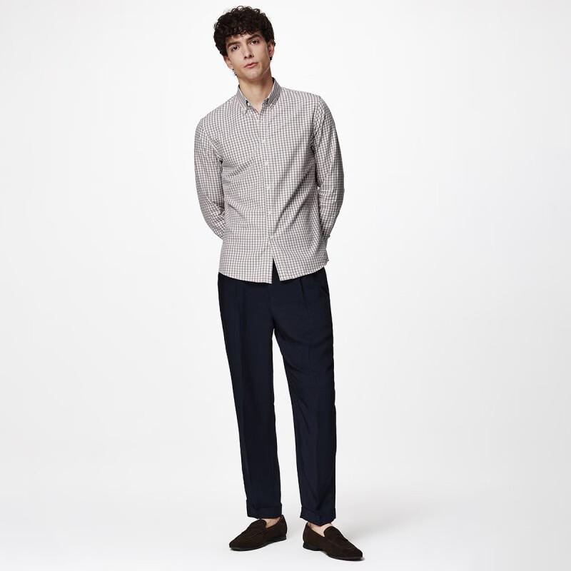 Zhuangji Men's Plaid Long Sleeve Shirt