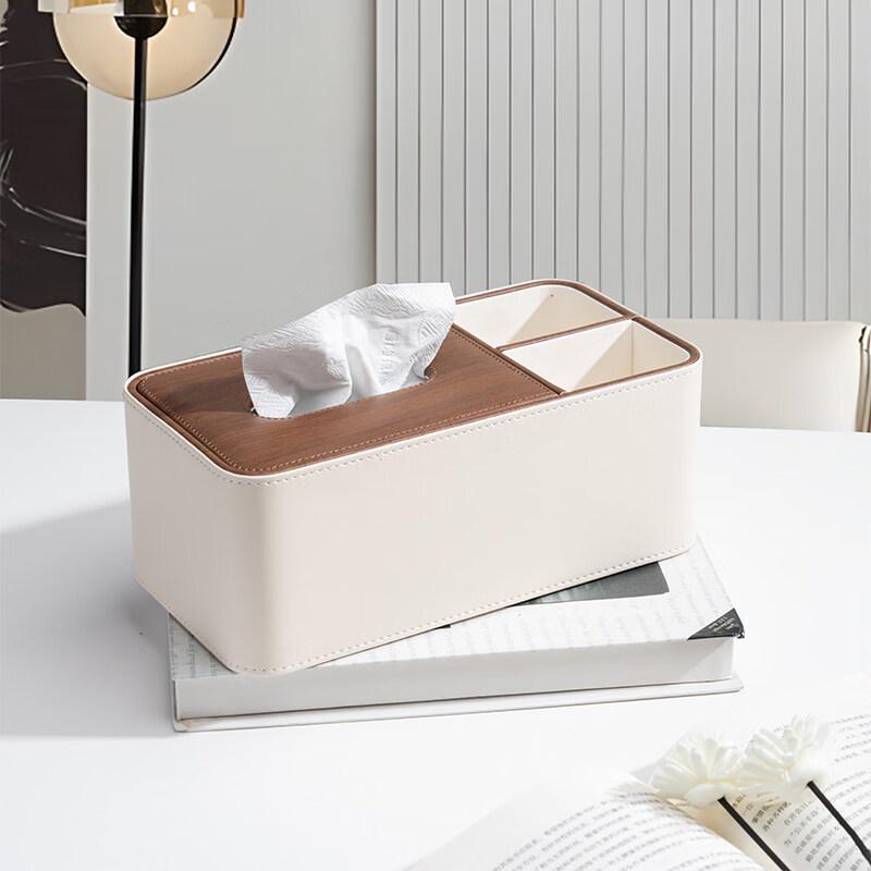 Walnut Wood Cream Style Leather Tissue Box
