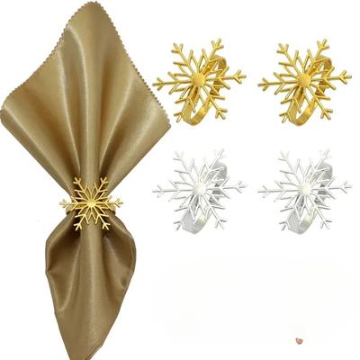6 Stück Silber/Gold Schneeflocken Serviettenringe Abendessen Serviettenringe Halter für Weihnachten Feiertag Neujahr Hochzeitsfeier Tischdekoration