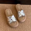 Thick-soled silver cool slippers women's summer wear 2025 new models with skirts, stepping on shit sandals, beach one-word drag