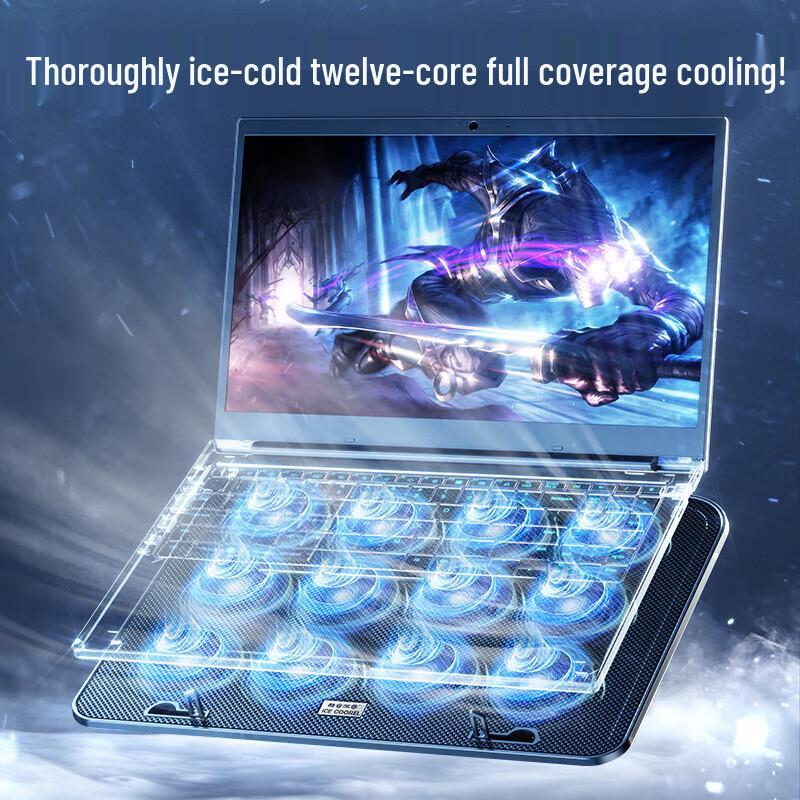 BIAZE A9F 12-Fan Laptop Cooling Pad with Desk Stand & Phone Holder