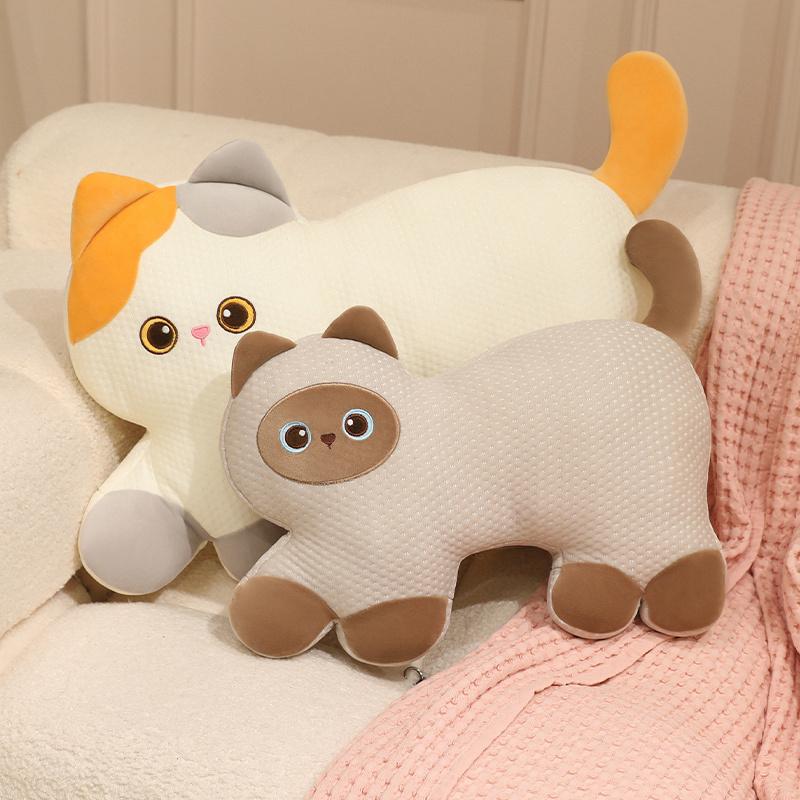 45/60cm Adorable Siamese Cat Plush Pillow Calico Cat Cushion With Cooling Surface Great Summer Present For Kids Adults