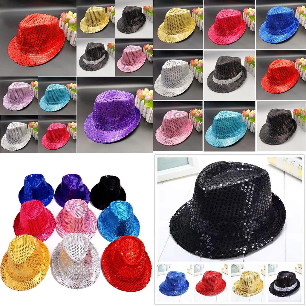 Trilby Hat Sequin Cap Sequinned Dance Party Costume Mj Jazz Fedora Performance