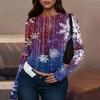 Mote Casual Dame Rund Hals Juleprint Langermet T-skjorte Topp