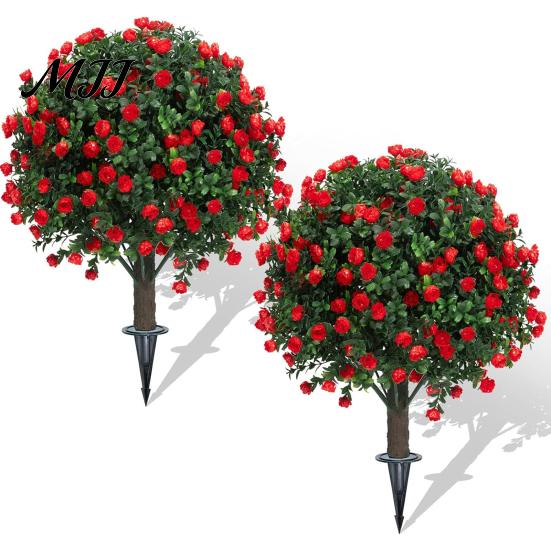 Space-saving Decorative Plant Artificial Topiary Ball 24 Inch Faux Boxwood/Pine Tree/Rose/Lavender Shrub with Ground Realistic Spike Fake Bushes