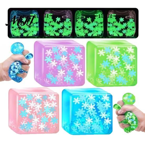 Snowflake Stress Ball 1/4Pcs Frosted Ice Cube Squeeze Toy Anxiety Relief Glow-in-the-dark Glowing Sensory Soft Stretchy Pinch Party Favors TPR