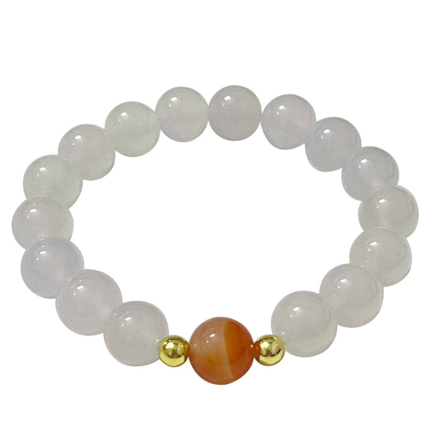 

10mm Agate Round Beads Beaded Bracelets for Women Natural Stone Stretch Bangle DIY Jewelry Strand Bracelet Length 16cm білий