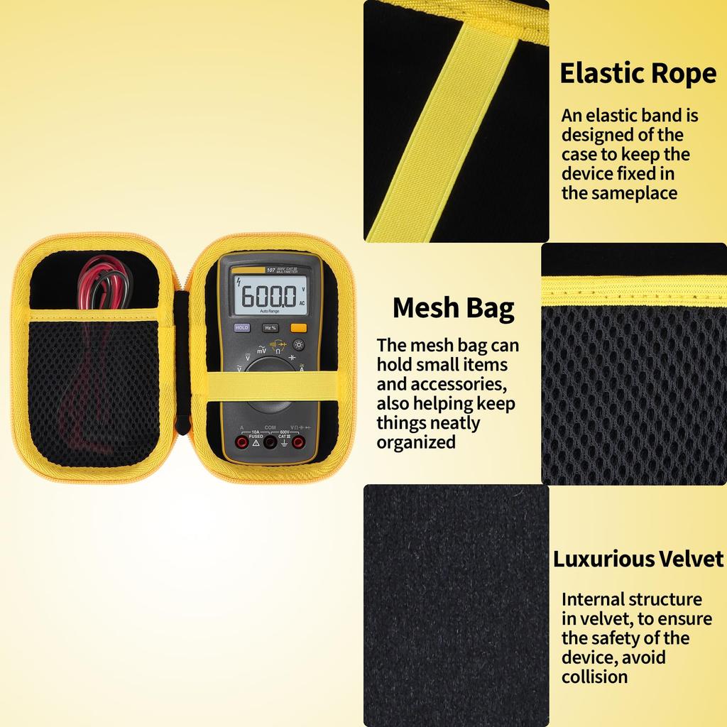 Peyyargo Etui do przechowywania Kompatybilne z multimetrami Fluke 101/106/107 Kieszonkowe (Czarny + Żółty)