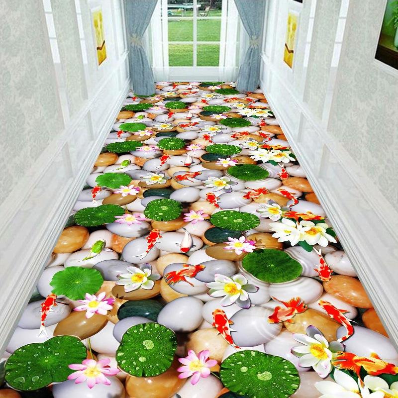 3D Heart Lotus Koi Runner Rug Non Slip Waterproof Carpet for Hall Entryway Bedroom Indoor Home Floor Decor