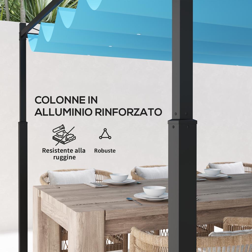 Gazebo Pergola 4x4 M with Retractable Canopy, 8 Screws and 8 Stakes In Aluminum, Polyester and Metal, White
