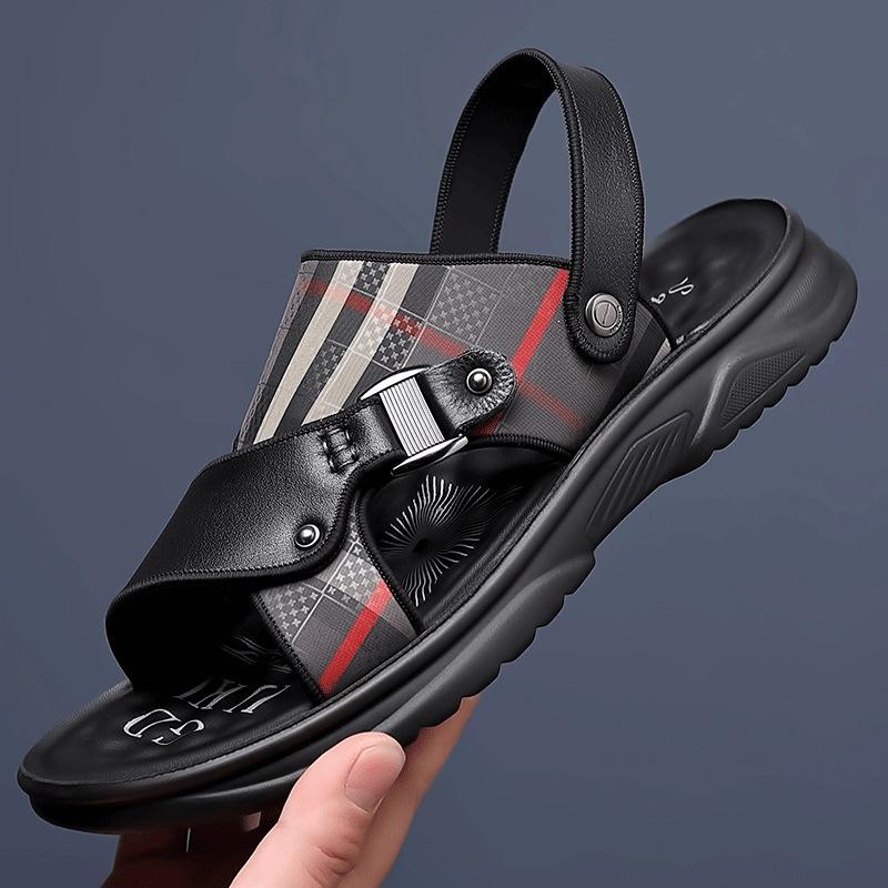The first layer of cowhide sandals, men's breathable soft bottom dew refers to casual beach shoes, men's sandals, genuine leather slippers, dual-use