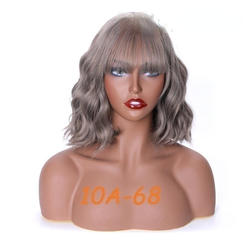 Women's Short Wave Hair Fashion Wine Red Synthetic Wig with Bangs(color:18 Colors)