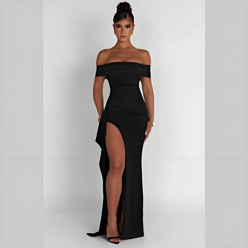 Women Sexy Strapless Off Shoulder Backless Slit Long Bodycon Dress