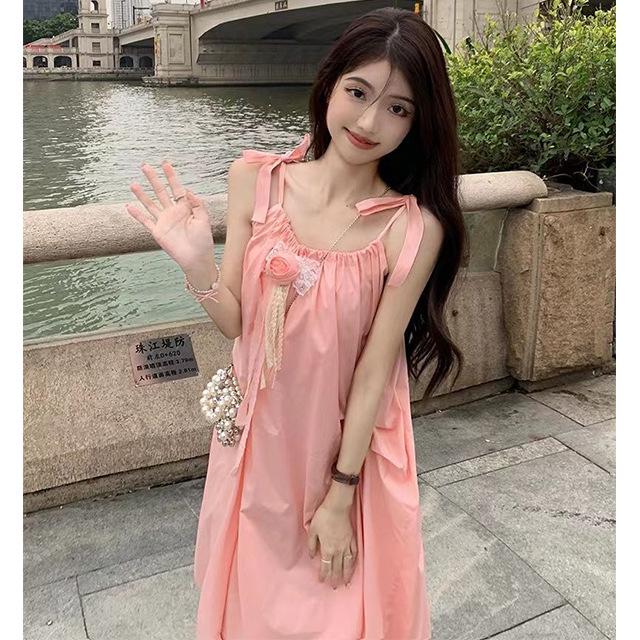 2026 Women's High-End French Sling Summer Dress: Elegant Petite Fairy Beach Vacation Long Dress