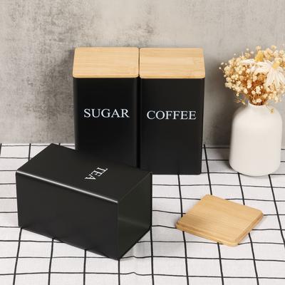 3 Piezas Botes para Granos de Café Té Azúcar Tanque Sellado al Vacío Acero Inoxidable Hermético Tapa de Bambú Contenedor de Cocina Botes de Almacenamiento