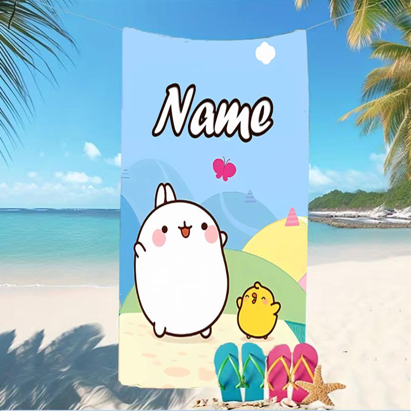 Customizable personalized beach towels Molang themed designs.Suitable for the beach, yoga, sports;ideal as beach accessories