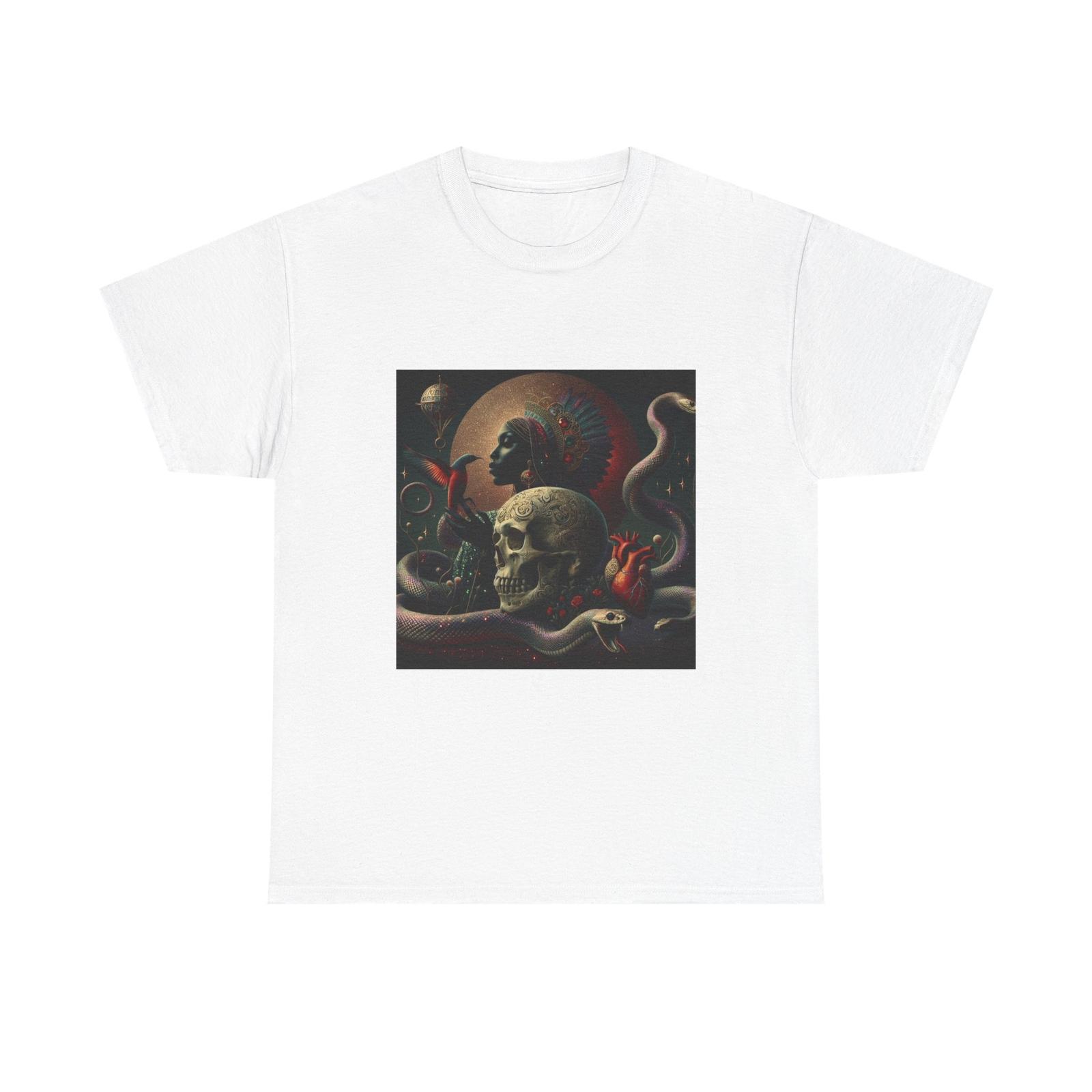 Mystical Skull Graphic Tee, Unisex Heavy Cotton Shirt, Edgy Apparel, Unique S