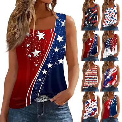 Regata de gola quadrada feminina estampa camiseta casual folgada sem mangas