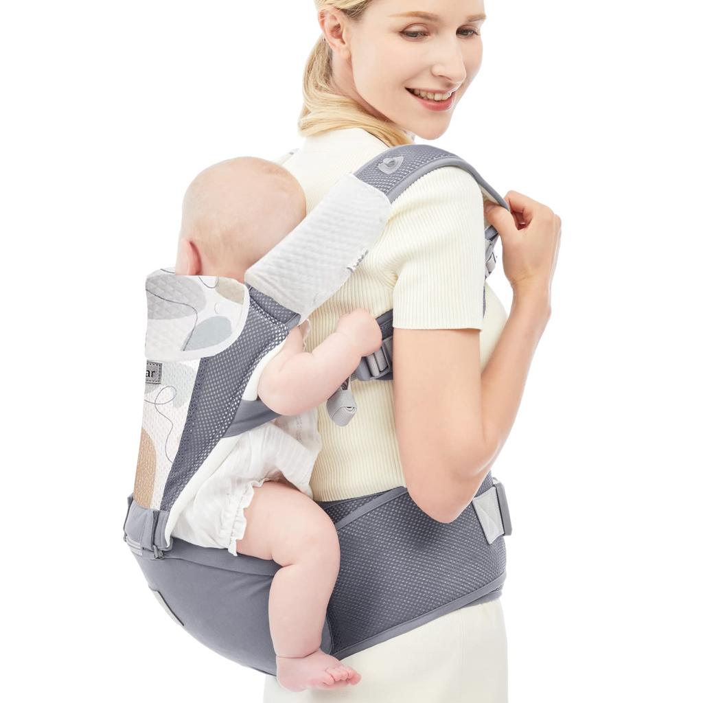 Bebamour Baby Carrier Hip Seat Lightweight Breathable Mesh Baby Carrier Facial Carry Piggyback 6way Waist Carry Comfortable [Baby Amour] (Gray)