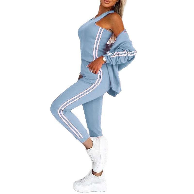 3 Pcs/Set Women Coat Vest Pants Set Long Sleeve Cardigan O Neck Sleeveless Vest Elastic Waist Wide Leg Trousers Casual Loose Pantsuit Fall Spring