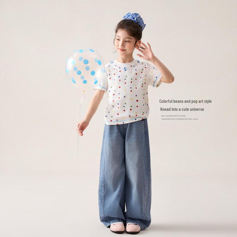 LUSON Girls' Polka Dot Short Sleeve T-Shirt
