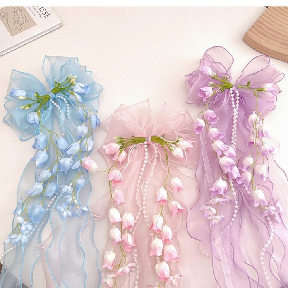 Long Ribbon Lace Bow Duckbill Clip Tassel Flower Hairpin Temperament Fairy Flower Hair Clip Party