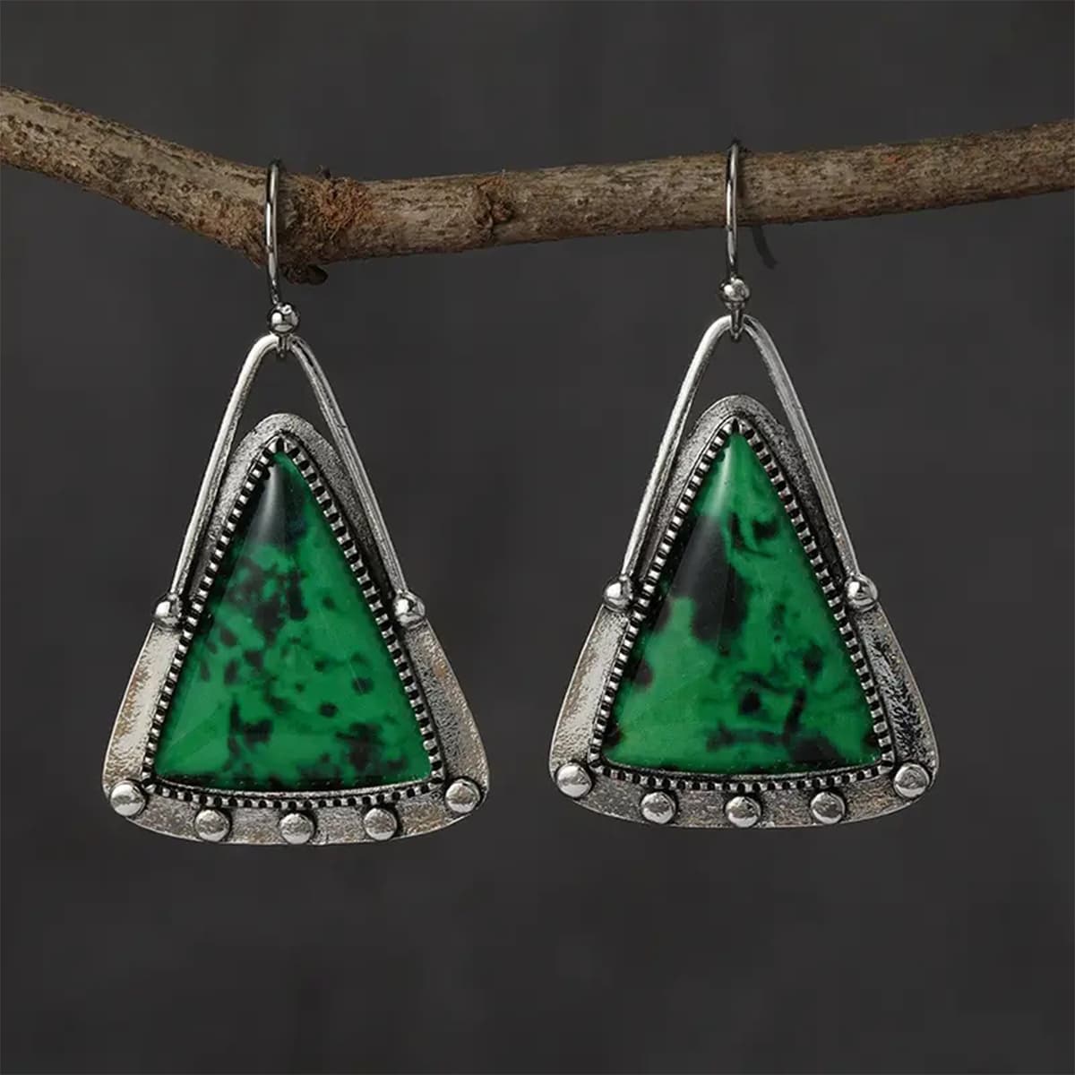Винтажные Асимметричные Серьги-Капли Украшения Зеленый Узор Цветок Металл Заявление Серьги Аксессуары